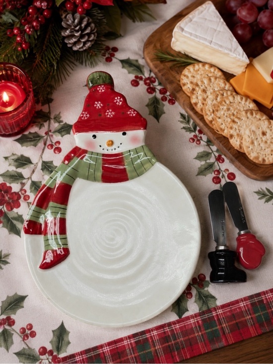 Hallmark Other - Hallmark Snowman Cheese & Cracker Plate Set w/ Mitten & Boot Spreaders Christmas